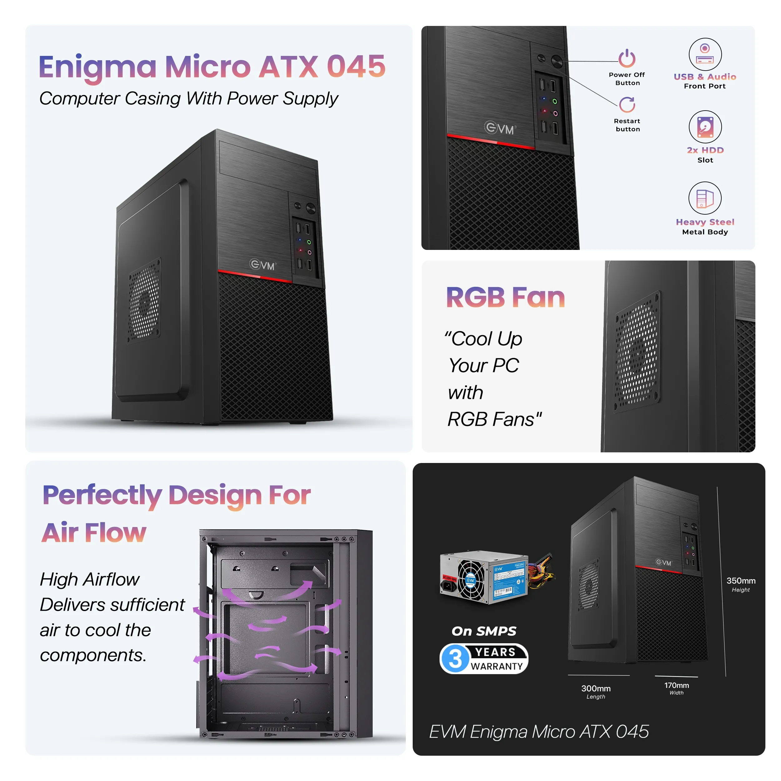 EVM Cabinet With SMPS Enigma Micro ATX 045 view 3